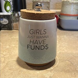 White and Blue Ceramic Accent Jar with Wooden Lid